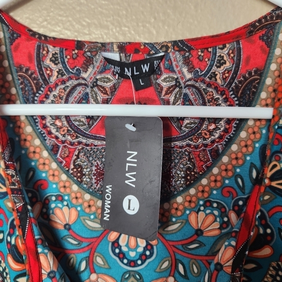 NLW Boho Paisley Mixed Print Mini Shift Dress-Size L (NWT) - Picture 2 of 10